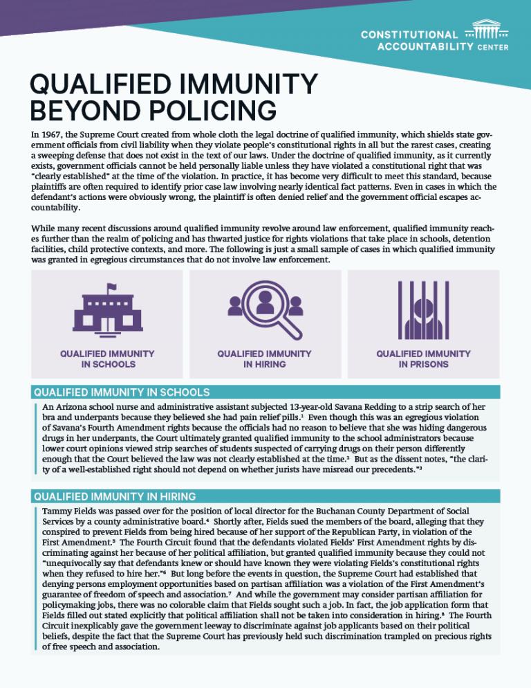 Qualified Immunity Beyond Policing Constitutional Accountability Center